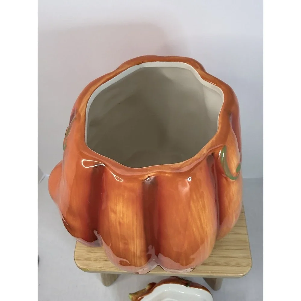 Vintage Anthropomorphic Pumpkin Smiling Face Jack O Lantern Cookie Candy Jar JOL